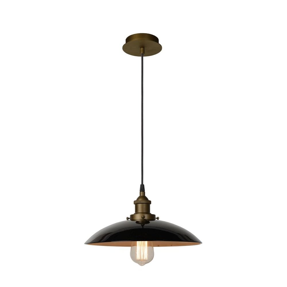 Vintage Bistro Black and Brass Metal Pendant Light Fixture