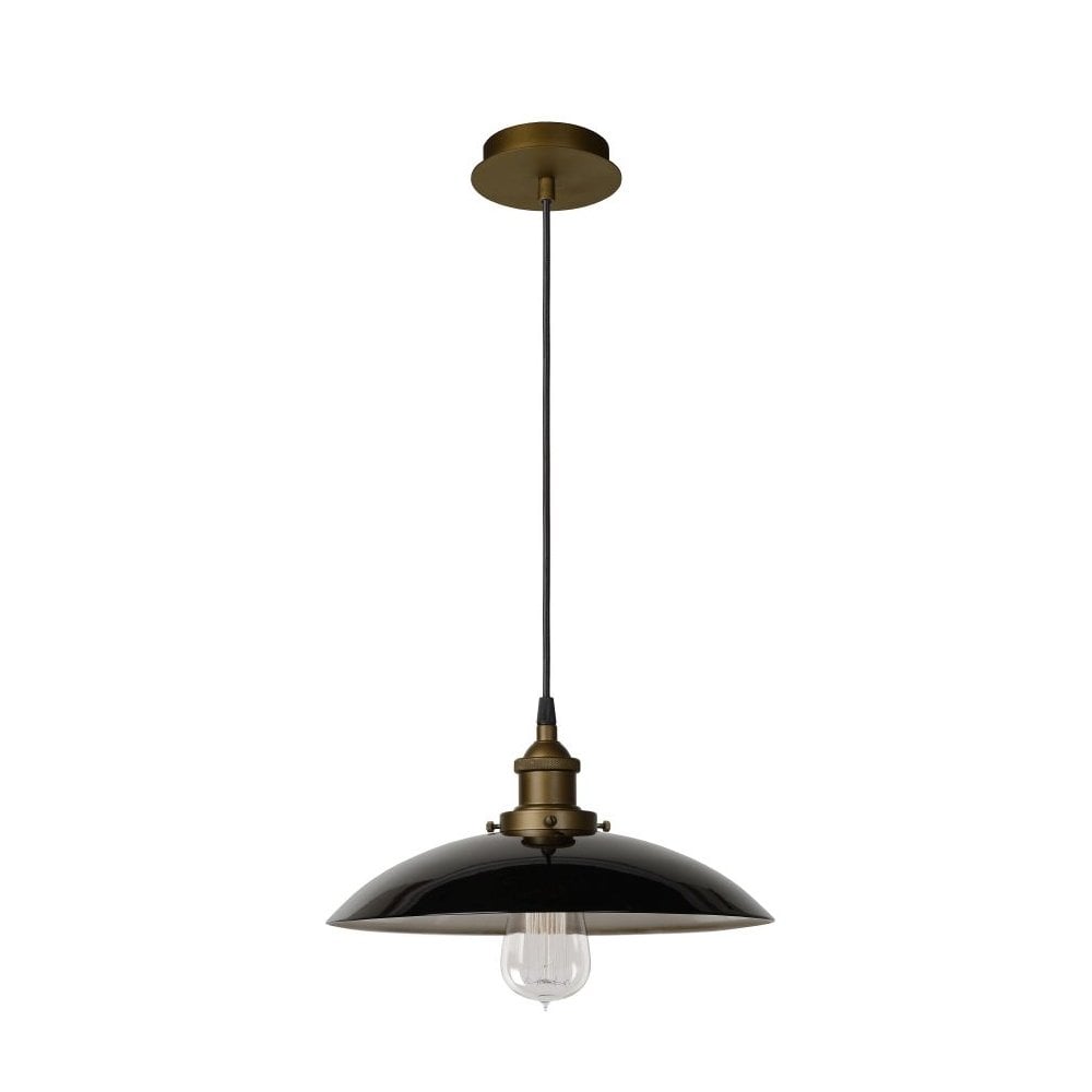 Vintage Bistro Black and Brass Metal Pendant Light Fixture