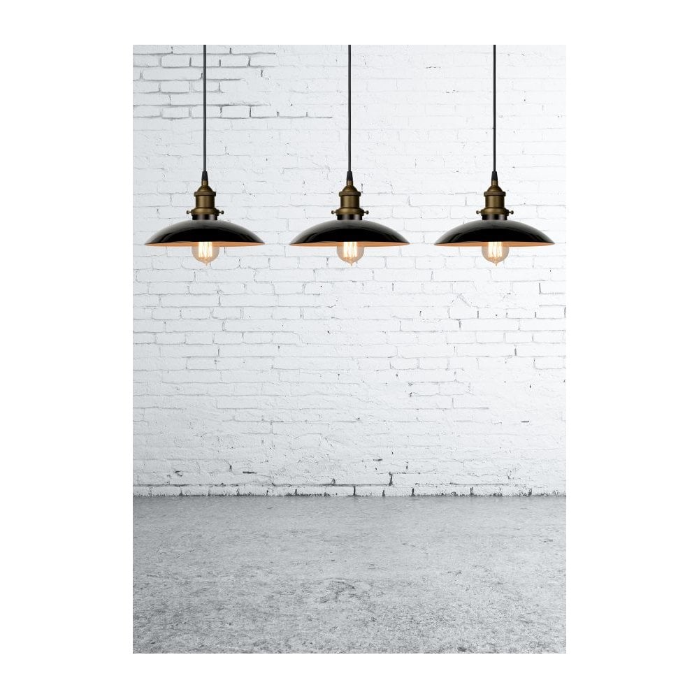 Vintage Bistro Black and Brass Metal Pendant Light Fixture