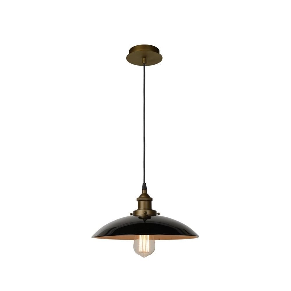 Vintage Bistro Black and Brass Metal Pendant Light Fixture