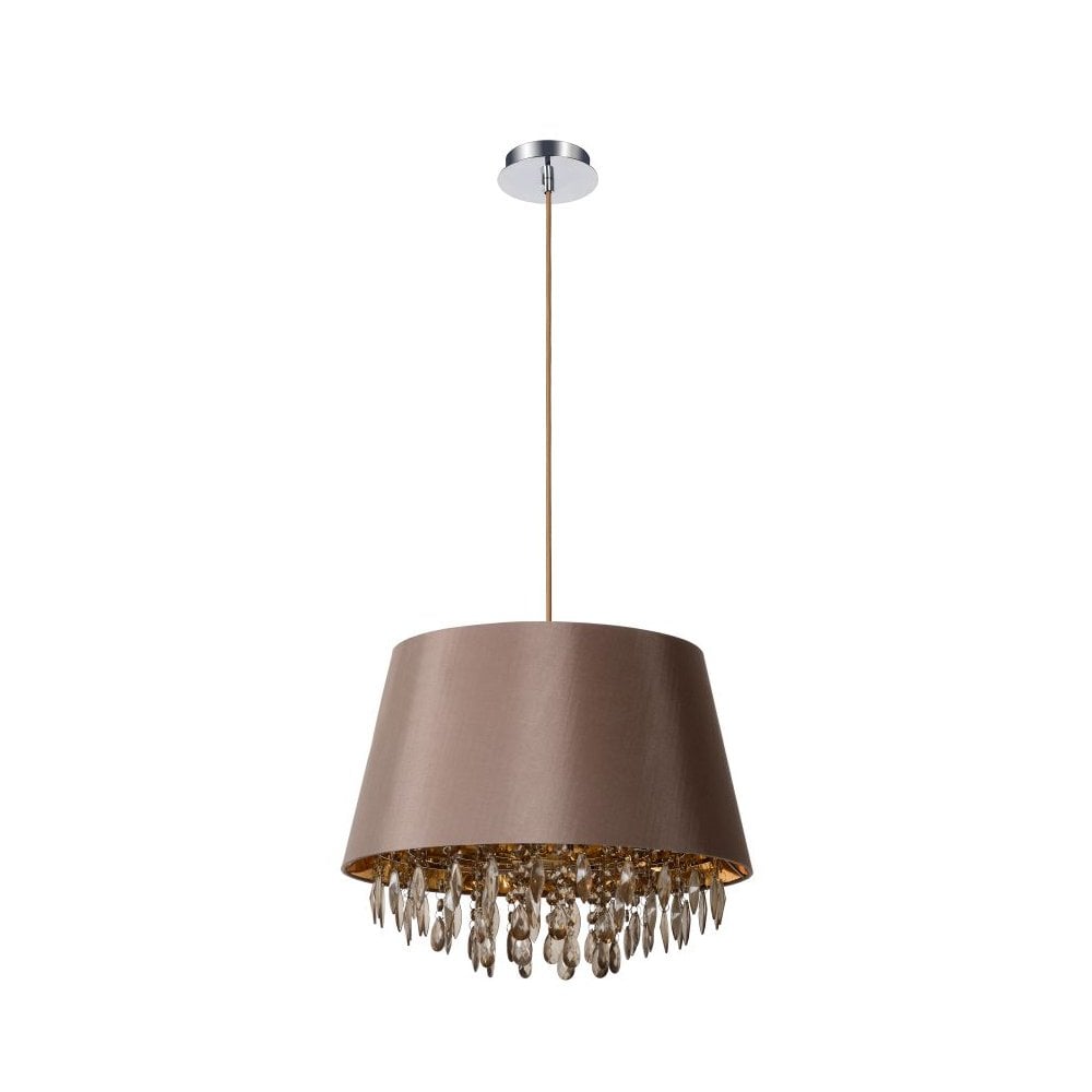 Modern Round Taupe Crystal Pendant Light - 45cm