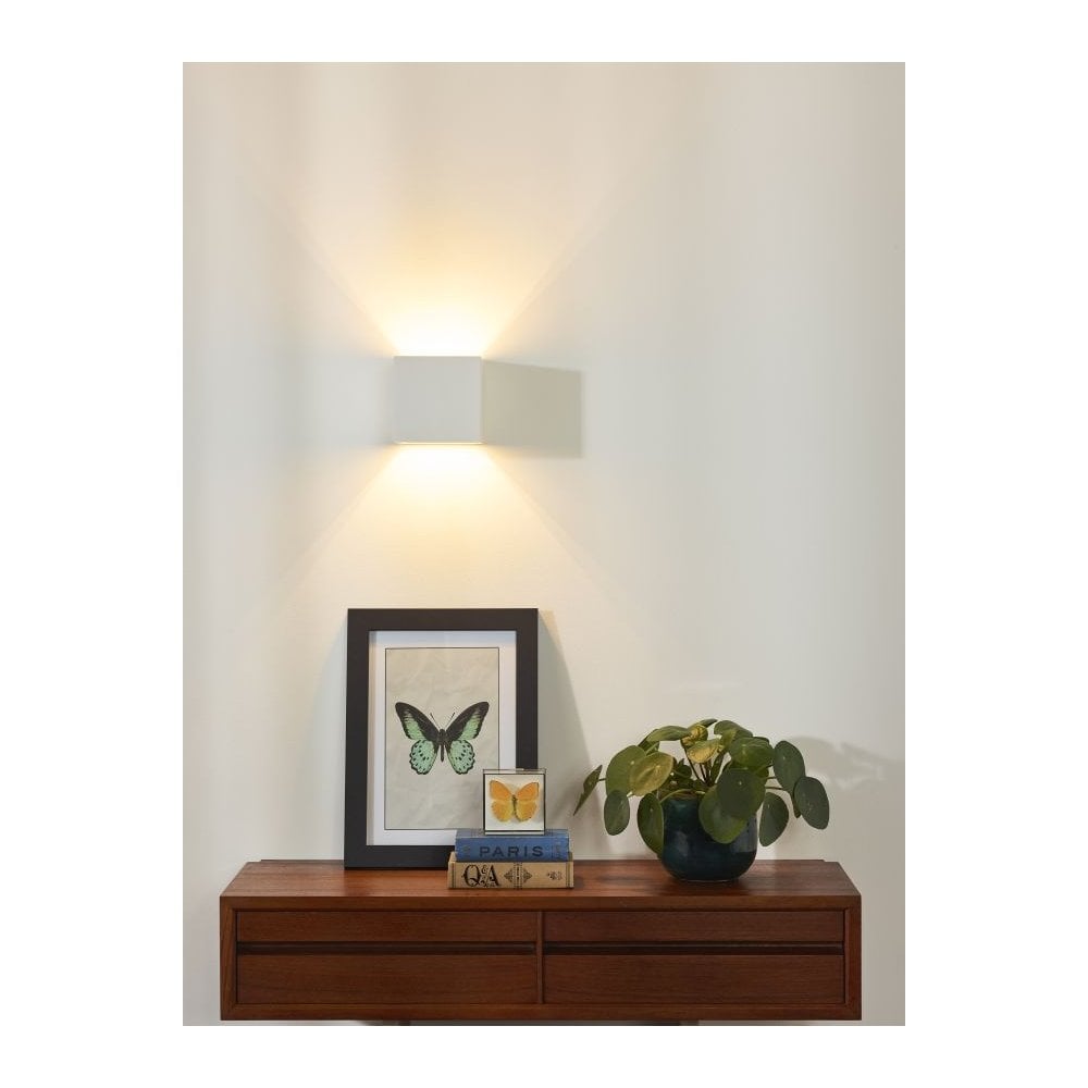 Contemporary Square Plaster Wall Sconce in White