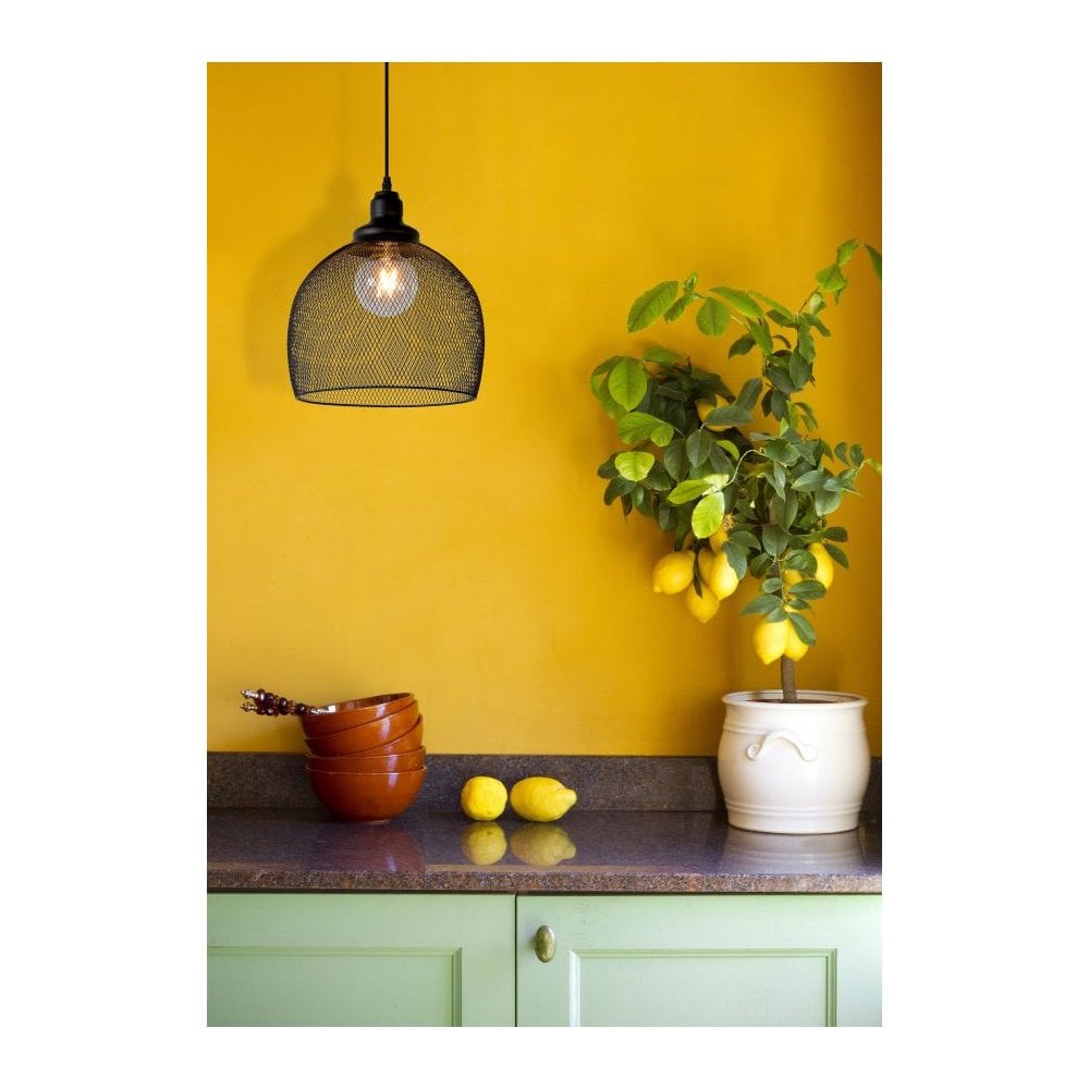 Vintage Black Mesh Round Metal Pendant Light Fixture