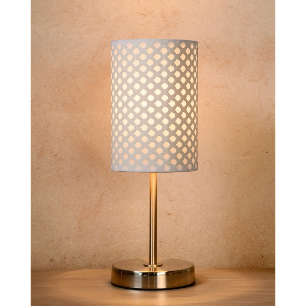 Chic Cottage Round White and Chrome Metal Table Lamp