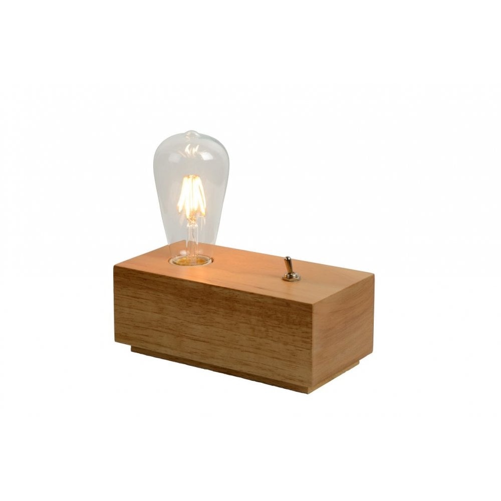 Retro Edison Wooden Rectangle Table Lamp with LED Bulb
