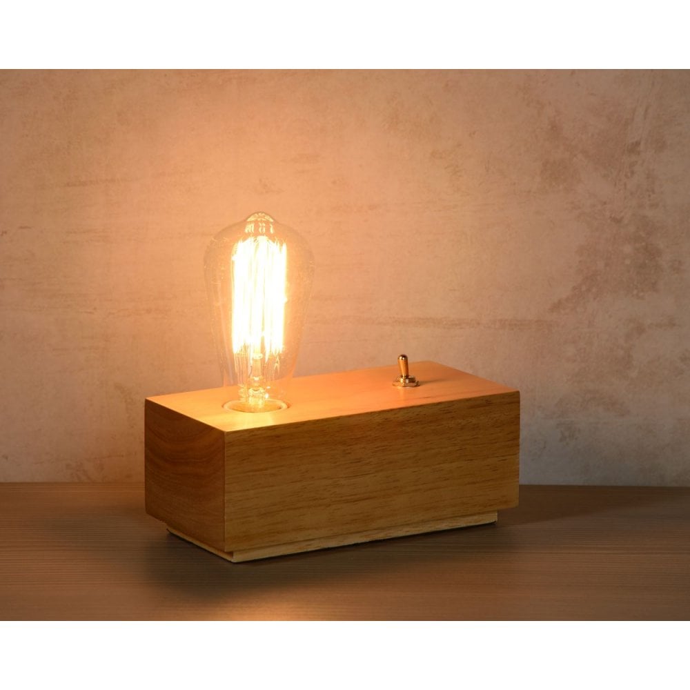 Retro Edison Wooden Rectangle Table Lamp with LED Bulb