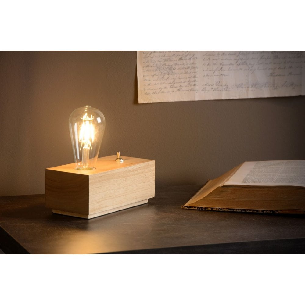 Retro Edison Wooden Rectangle Table Lamp with LED Bulb