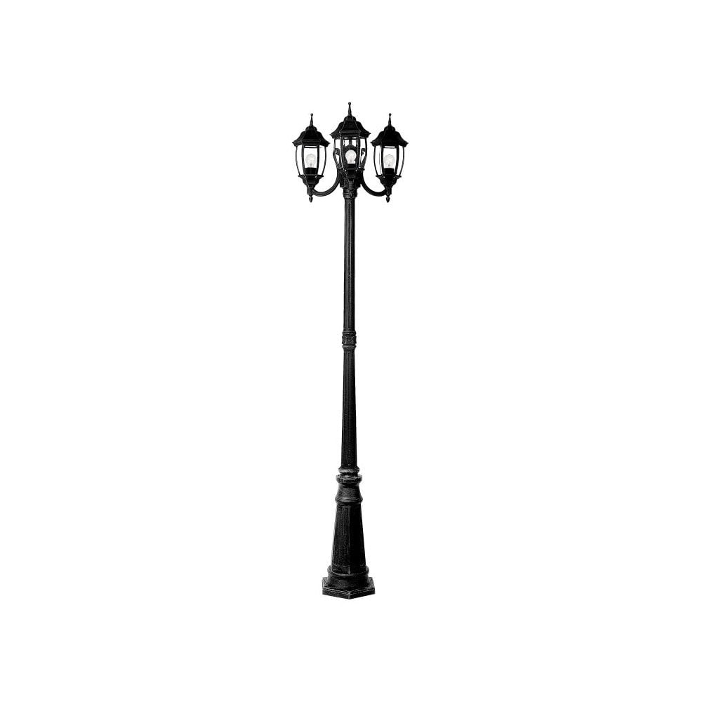 Tireno Hexagonal Black Aluminum Lamp Post with Triple Lantern Heads