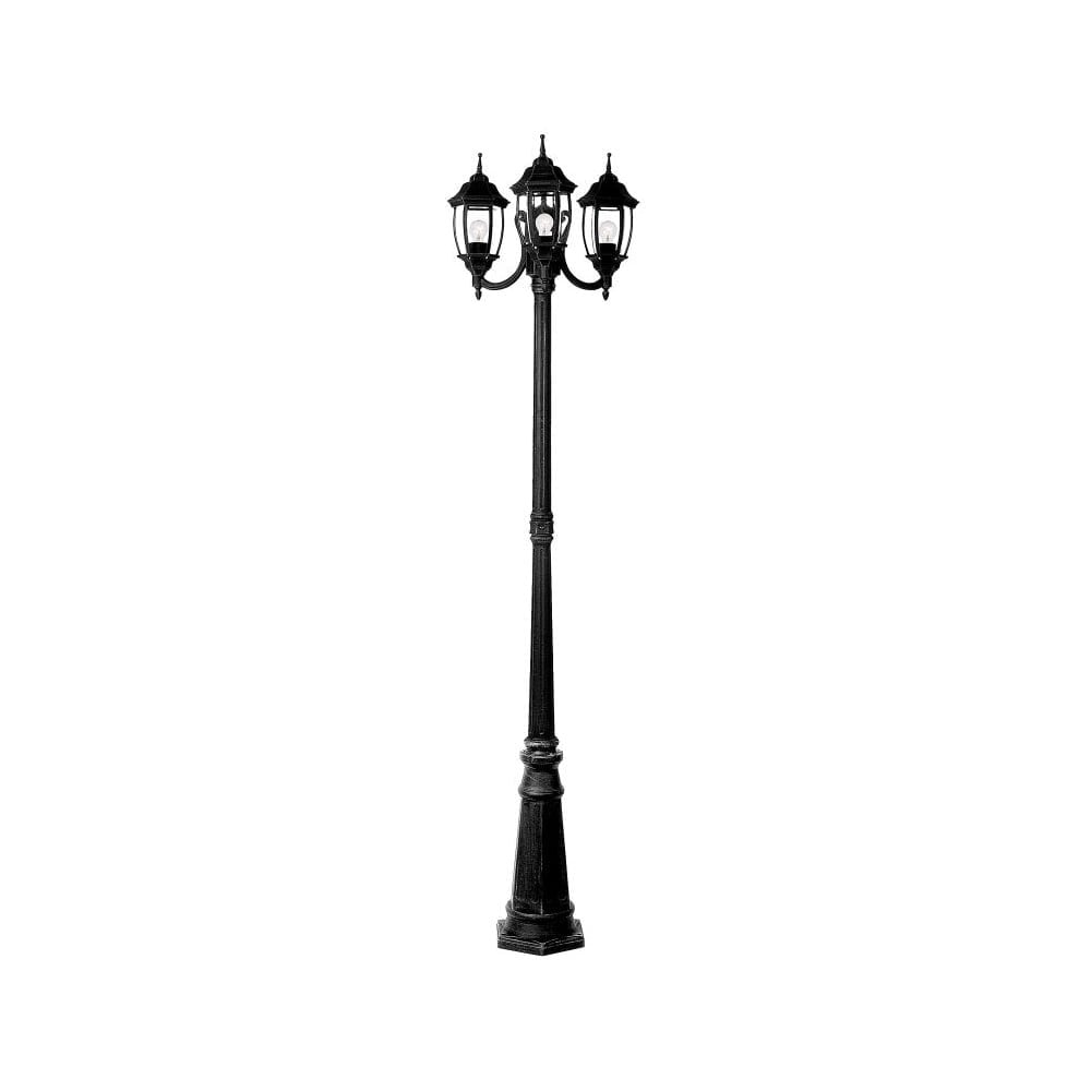 Tireno Hexagonal Black Aluminum Lamp Post with Triple Lantern Heads