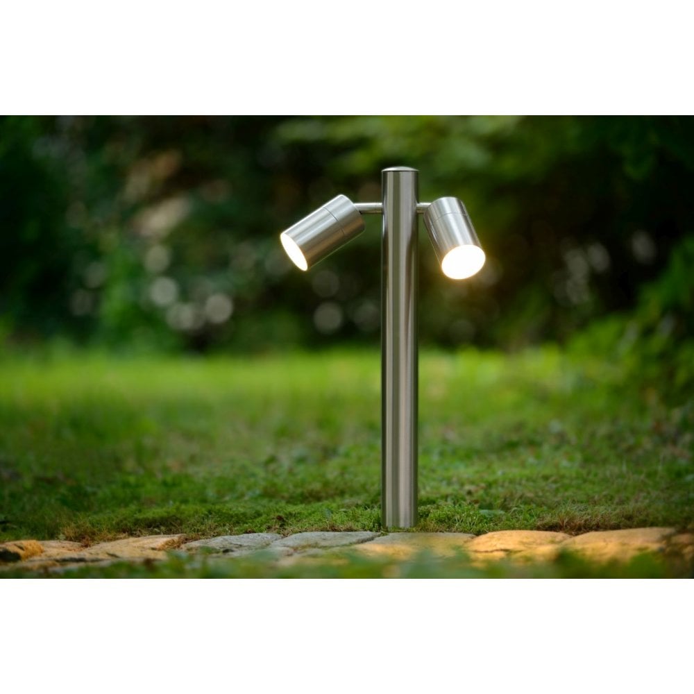 Arne-LED Contemporary Satin Chrome Outdoor Guiding Bollard Light