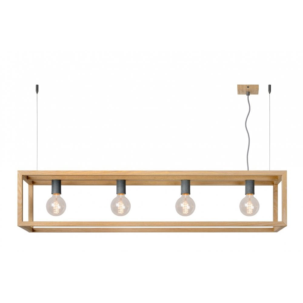 Oris Industrial Rectangular Metal and Light Wood Pendant Ceiling Light