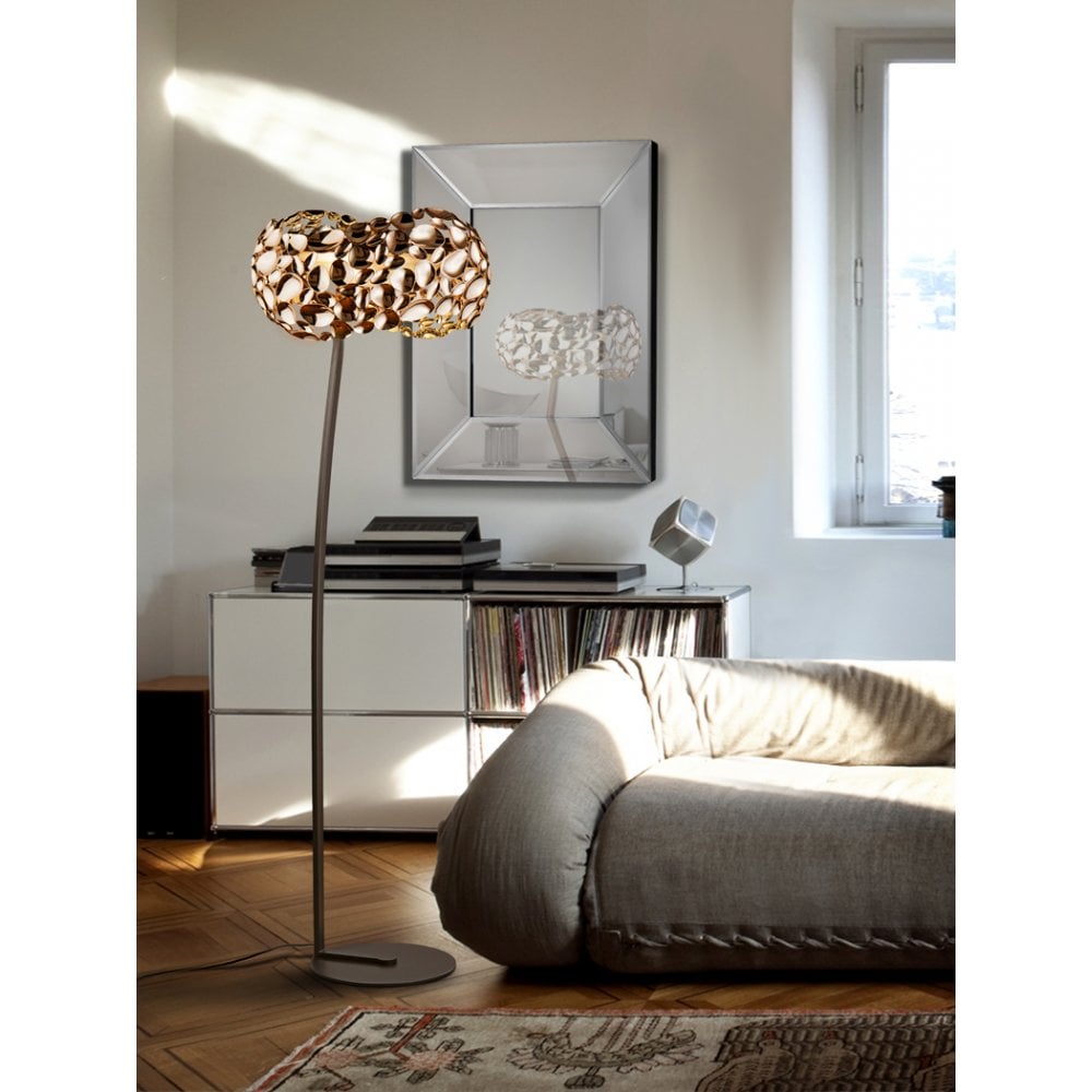 Narisa Contemporary Rose Gold Floor Lamp with Opal Accents