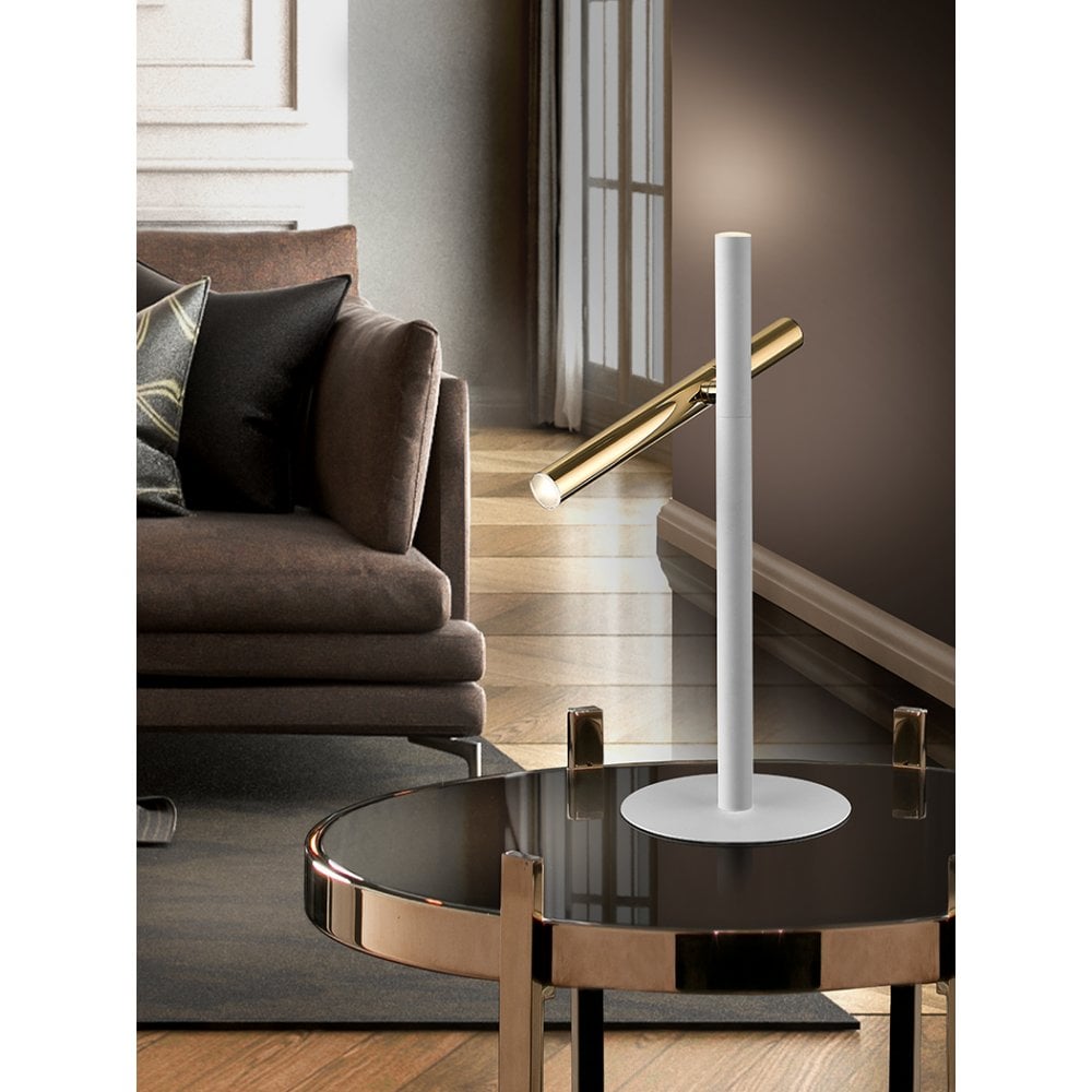 Elegant Dual Light Table Lamp, Gold and White Finish