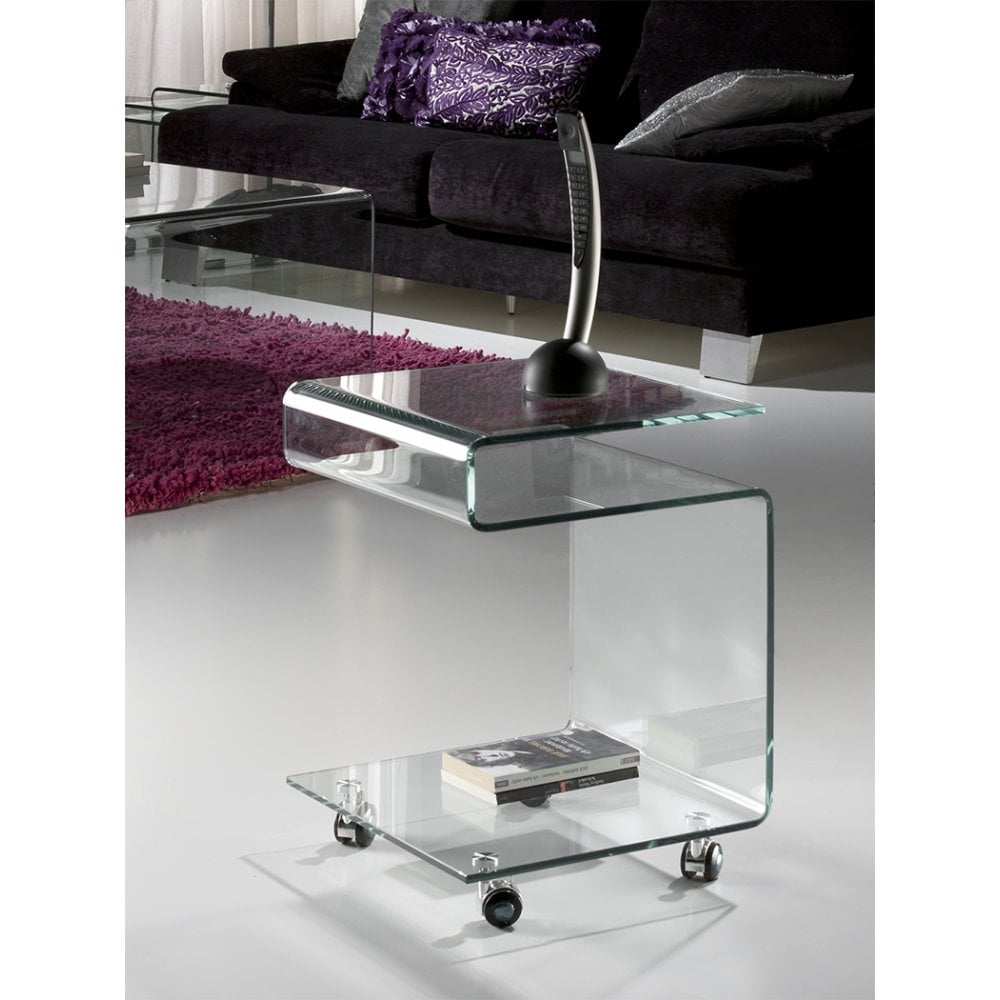 Sleek Transparent Glass Curved Side Table