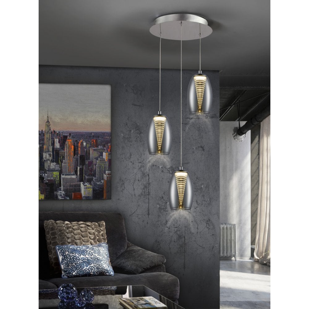 Stellar Eclipse 3L LED Pendant Lamp, Chrome Finish