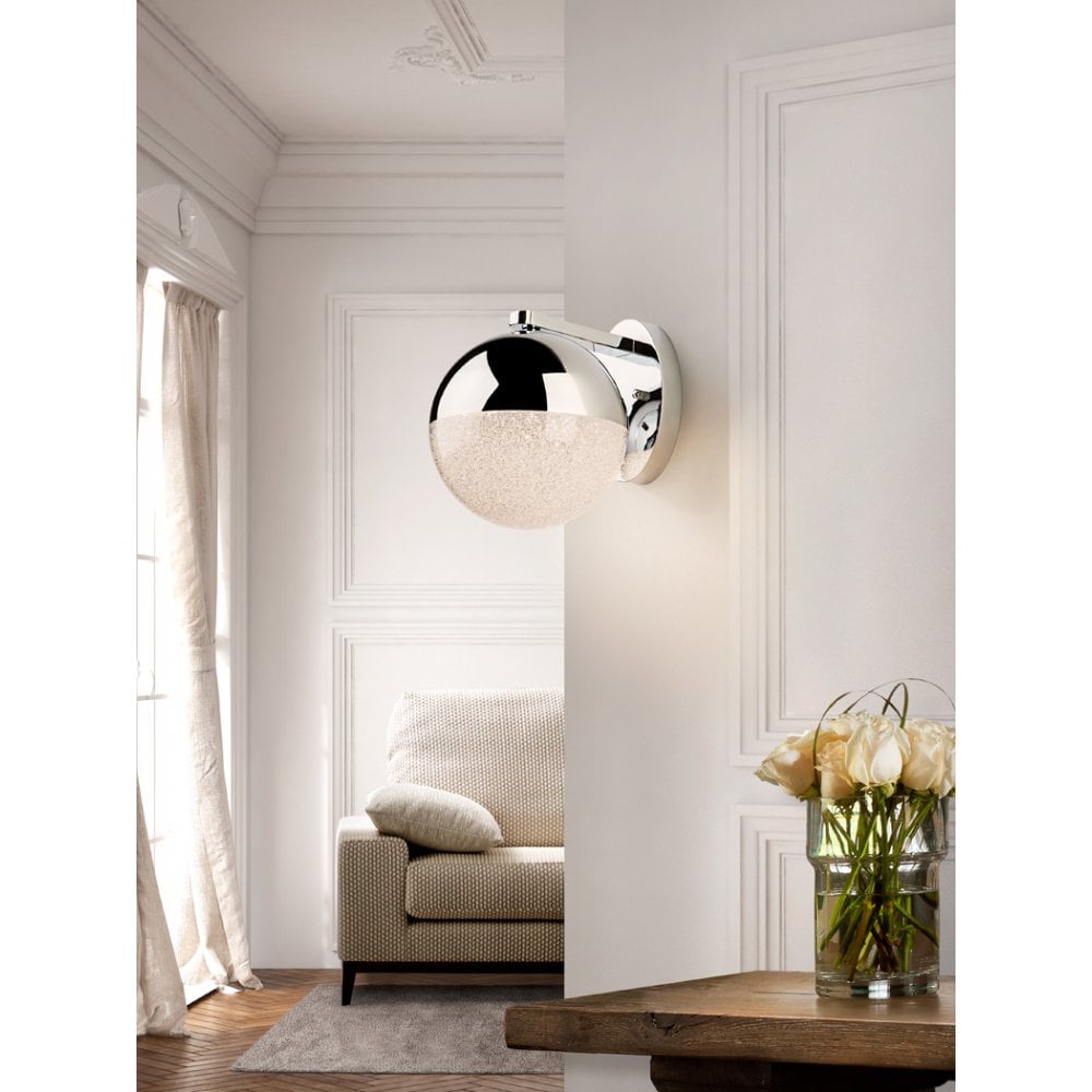 Contemporary Chrome Globe Crystal Wall Sconce