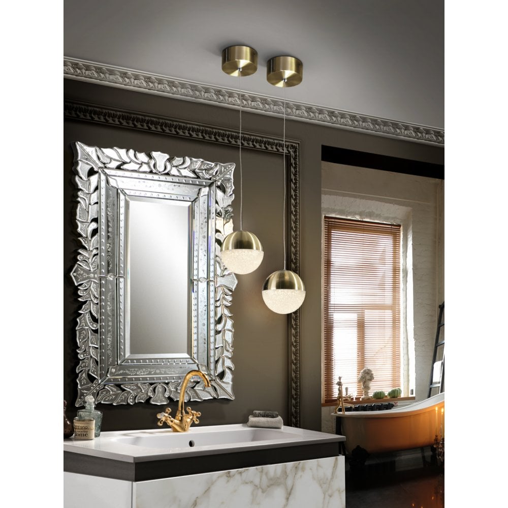 Elegant Satin Brass LED Spherical Pendant Light, 12cm