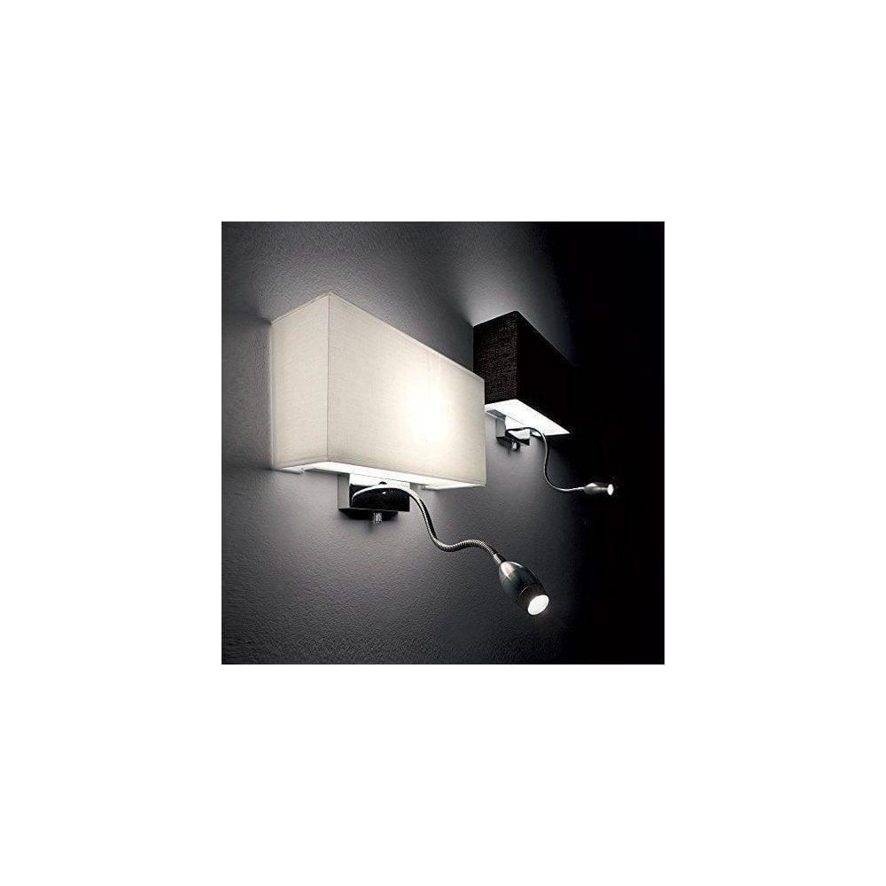 Modern Twin Wall Lamp with White Fabric Shade and Adjustable LED Reading Light