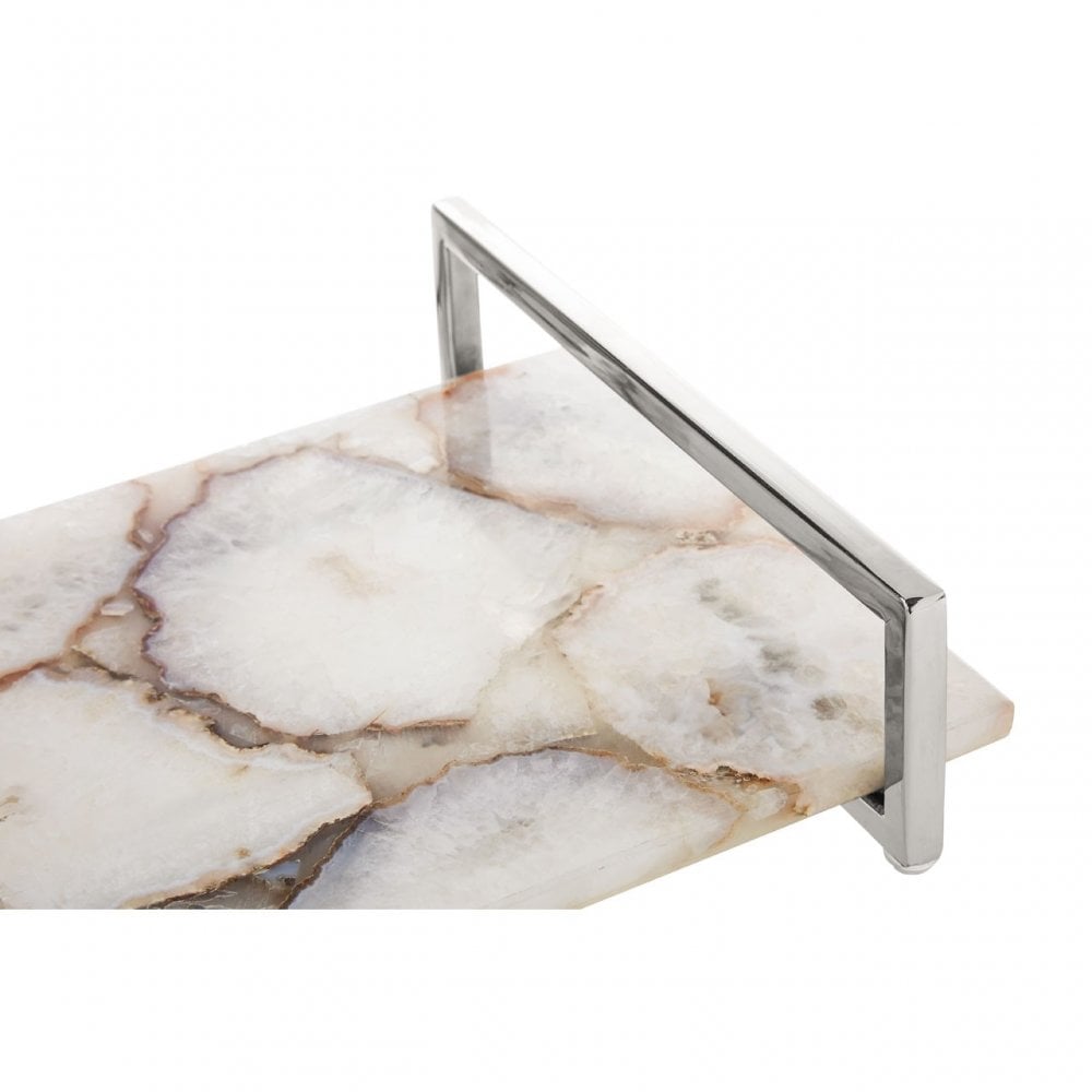 Birdbox White Agate Large Tray, Steel, Stone, White