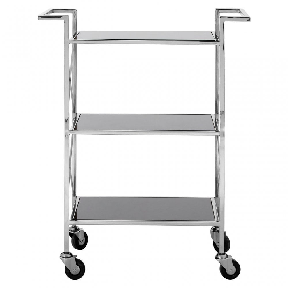 Hoffman Trolley, Iron, Mirrored Glass, Rubber, Stainless Steel, Black