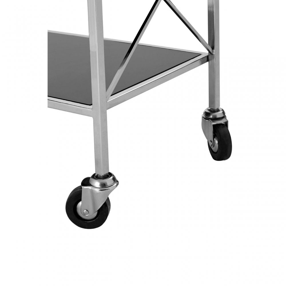 Hoffman Trolley, Iron, Mirrored Glass, Rubber, Stainless Steel, Black