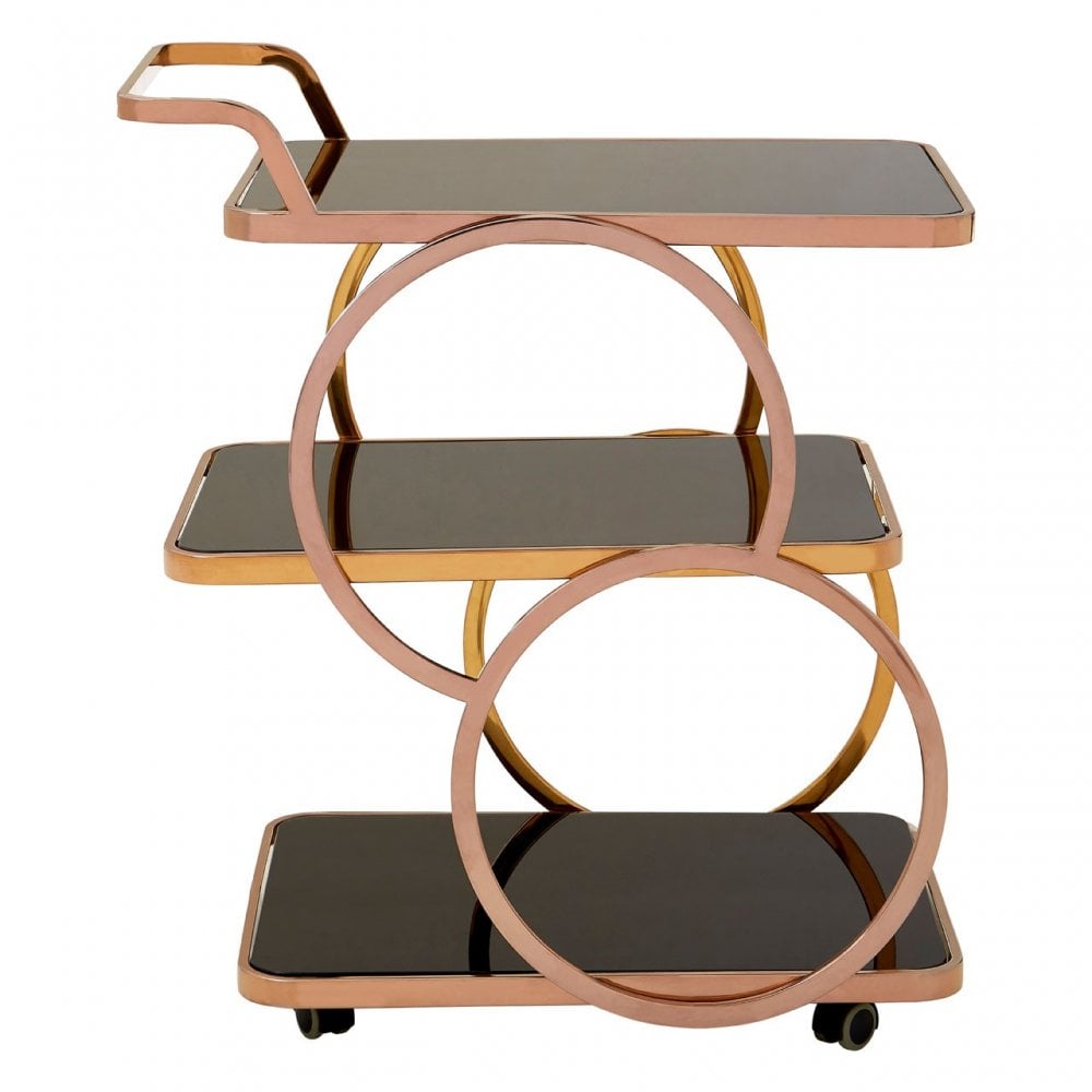 Camperian Rose Gold Drinks Trolley, Stainless Steel, Glass, Gold