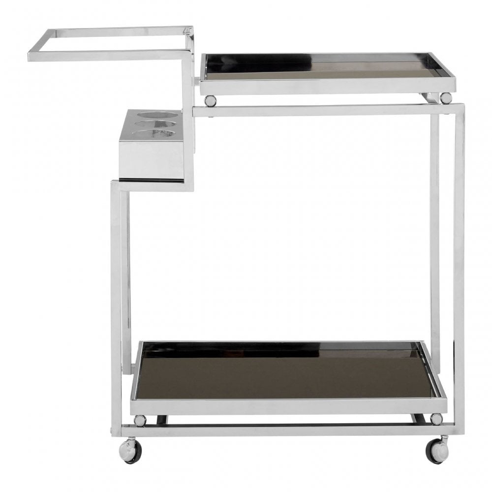 Donal 3 Tier Trolley with Silver Finish Frame, Steel, Tempered Glass, Silver