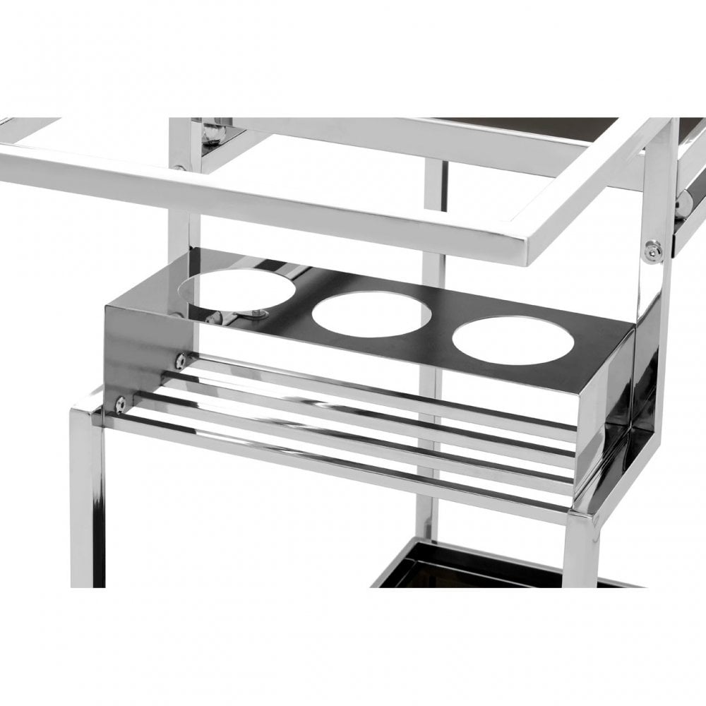Donal 3 Tier Trolley with Silver Finish Frame, Steel, Tempered Glass, Silver
