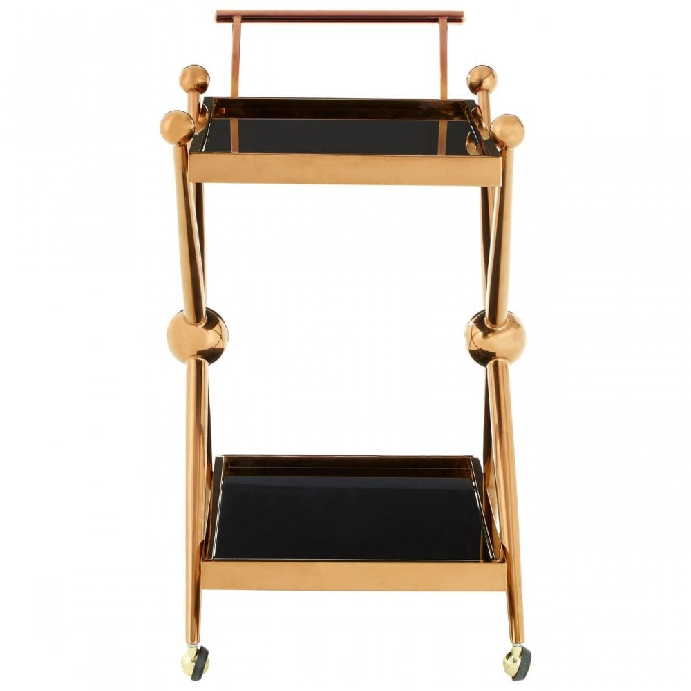 Donal 2 Tier Rose Gold / Cross Design Trolley, Steel, Tempered Glass, Rose Gold