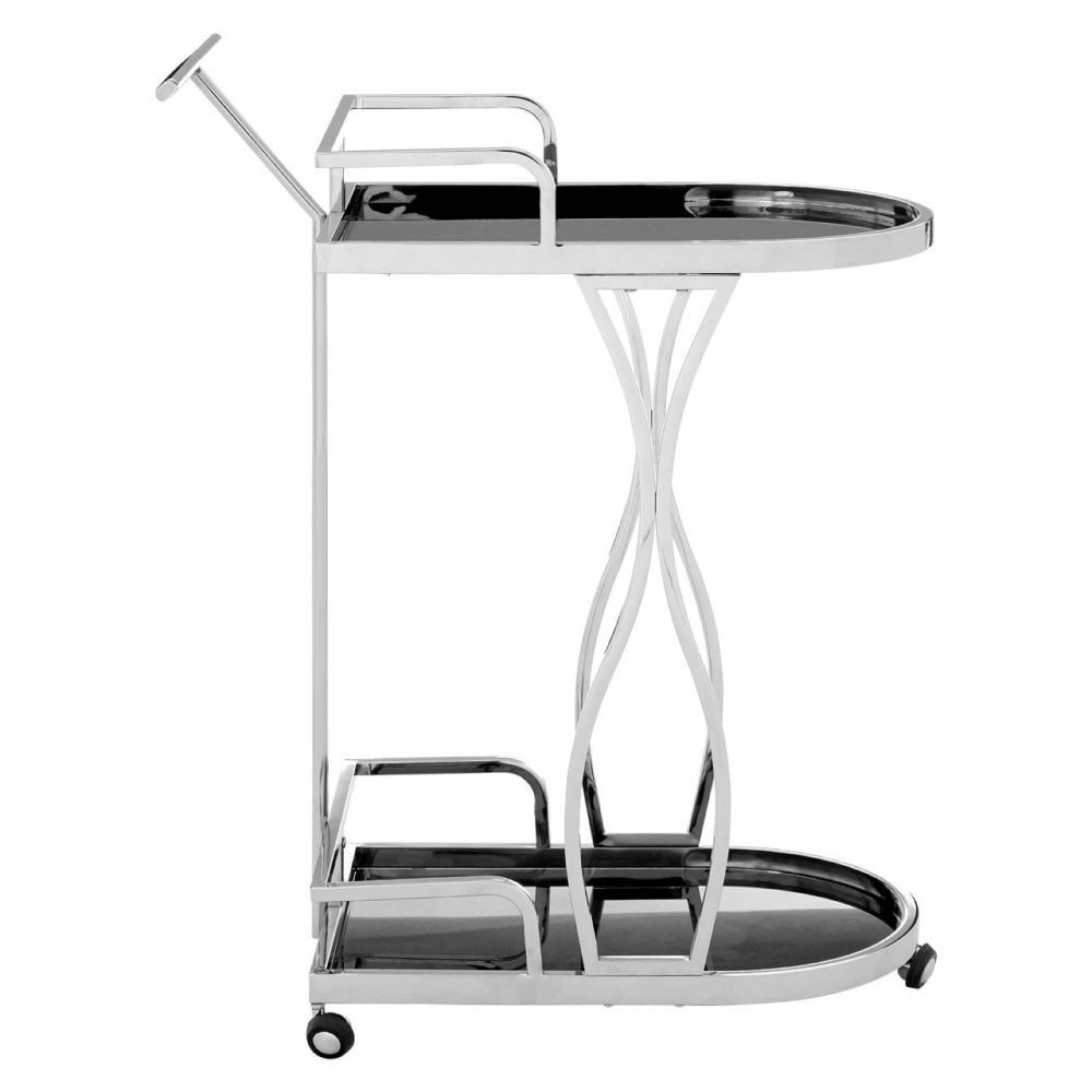 Donal 2 Tier Silver / Wavy Design Trolley, Steel, Tempered Glass, Silver