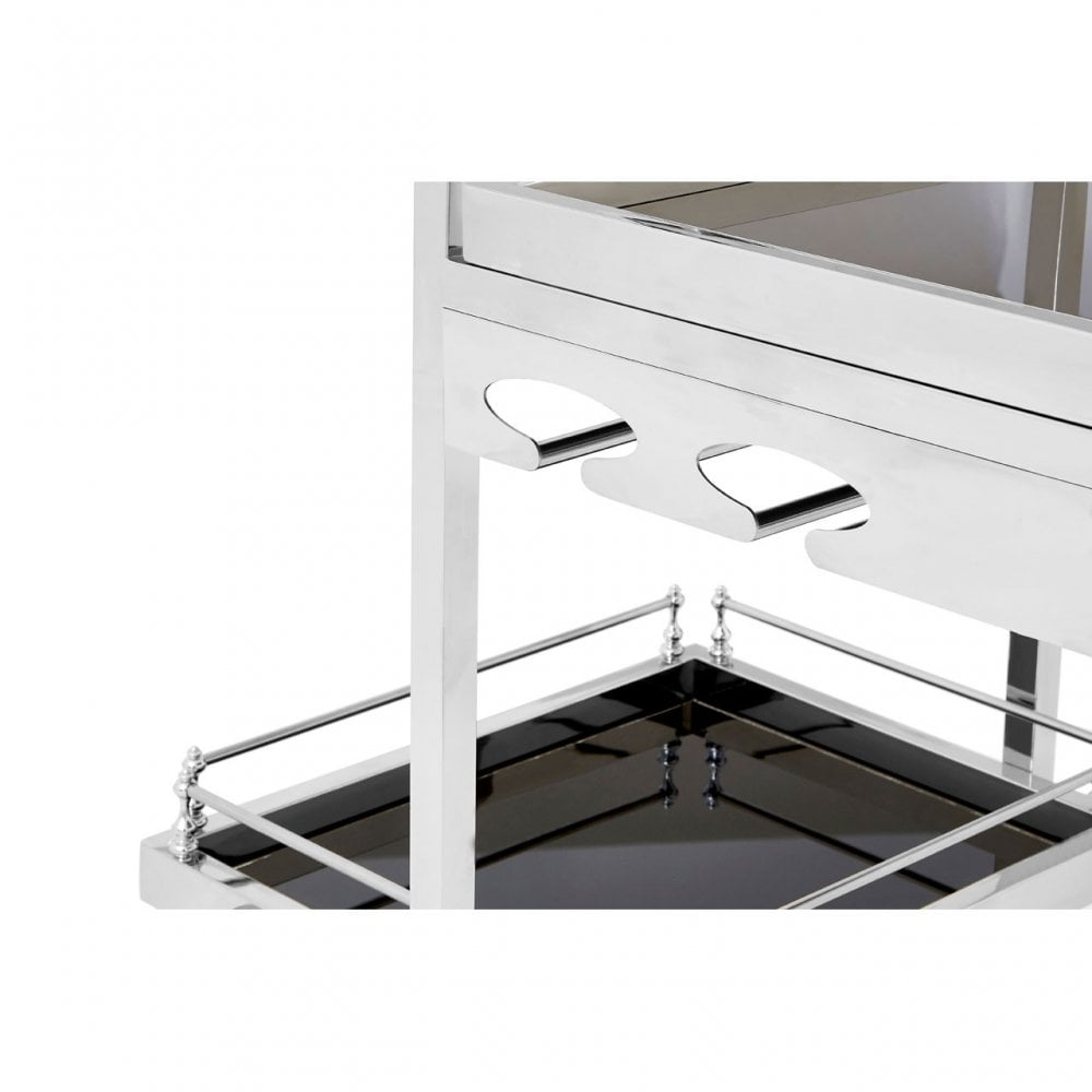 Donal 3 Tier Silver Finish Trolley, Steel, Tempered Glass, Silver