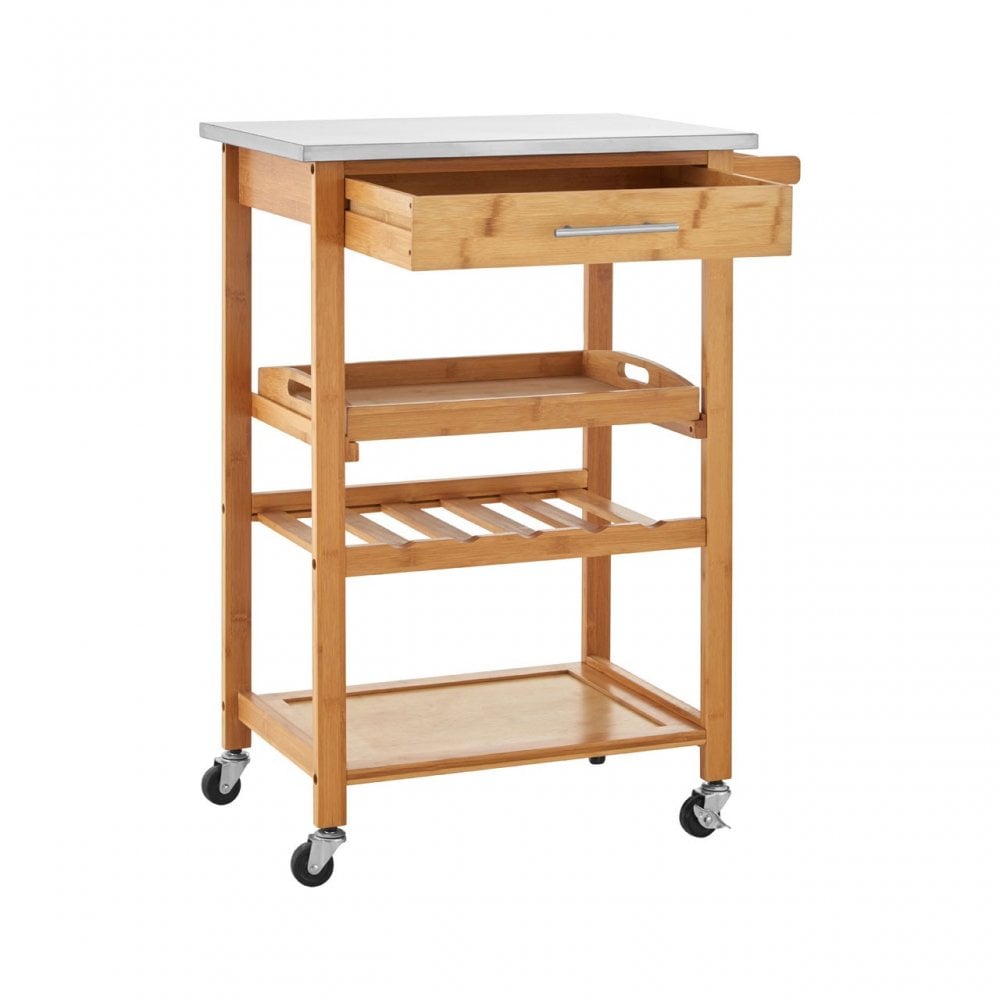 Kitchen Trolley, Bamboo, Stainless Steel, Natural