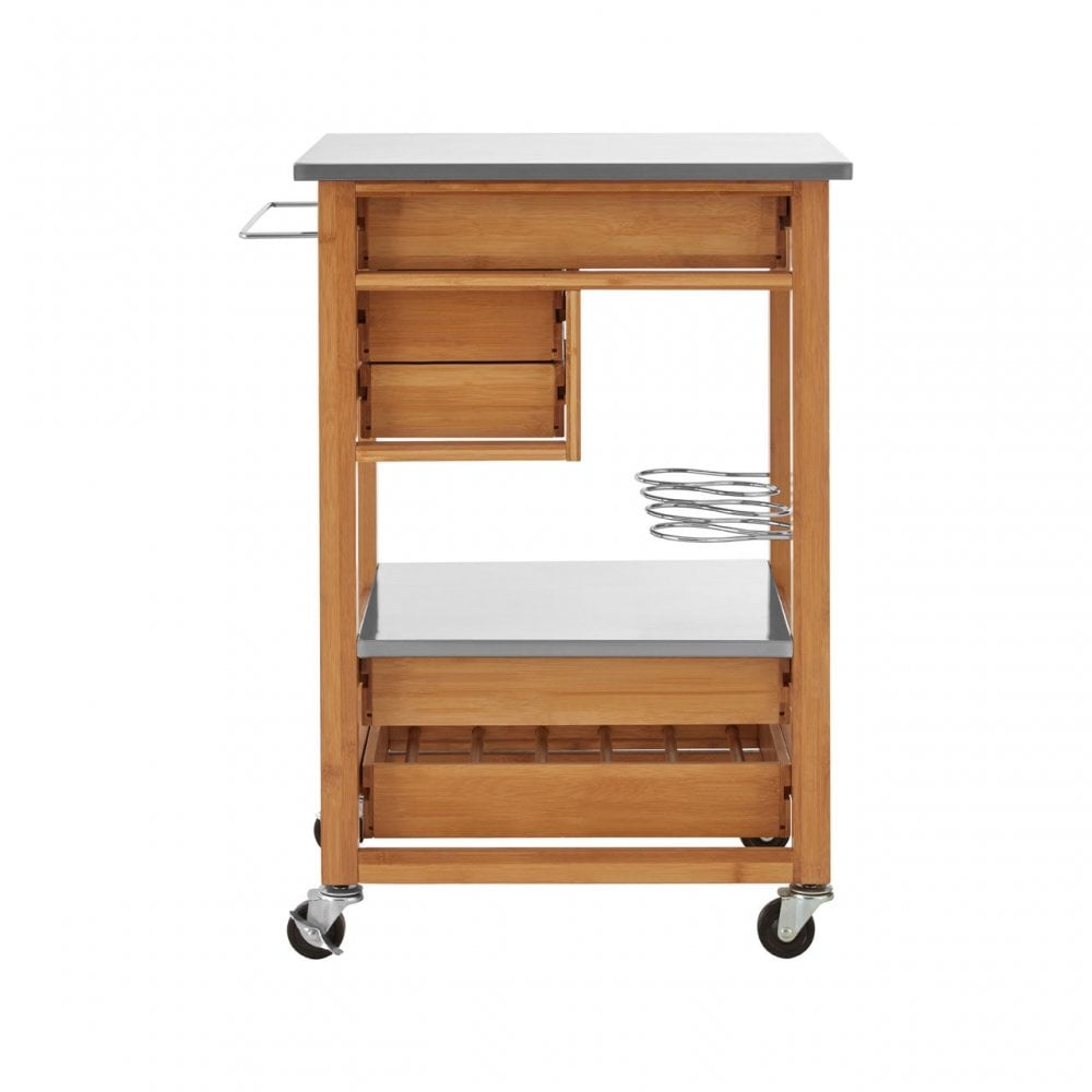 Kitchen Trolley, Bamboo, Stainless Steel, Natural