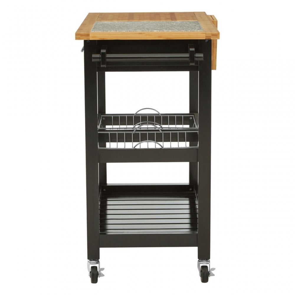 Kitchen Trolley, Wood, Pine Wood, Granite, Black