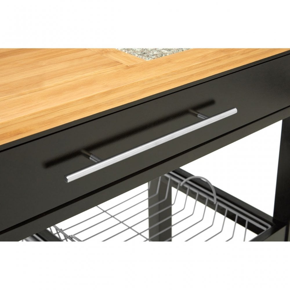 Kitchen Trolley, Wood, Pine Wood, Granite, Black
