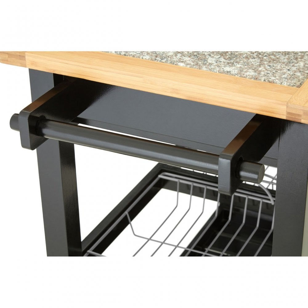 Kitchen Trolley, Wood, Pine Wood, Granite, Black