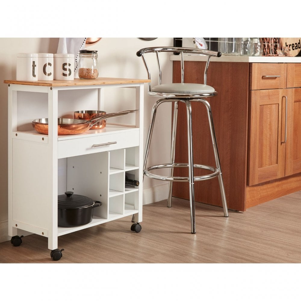 Kitchen Trolley, Bamboo, White