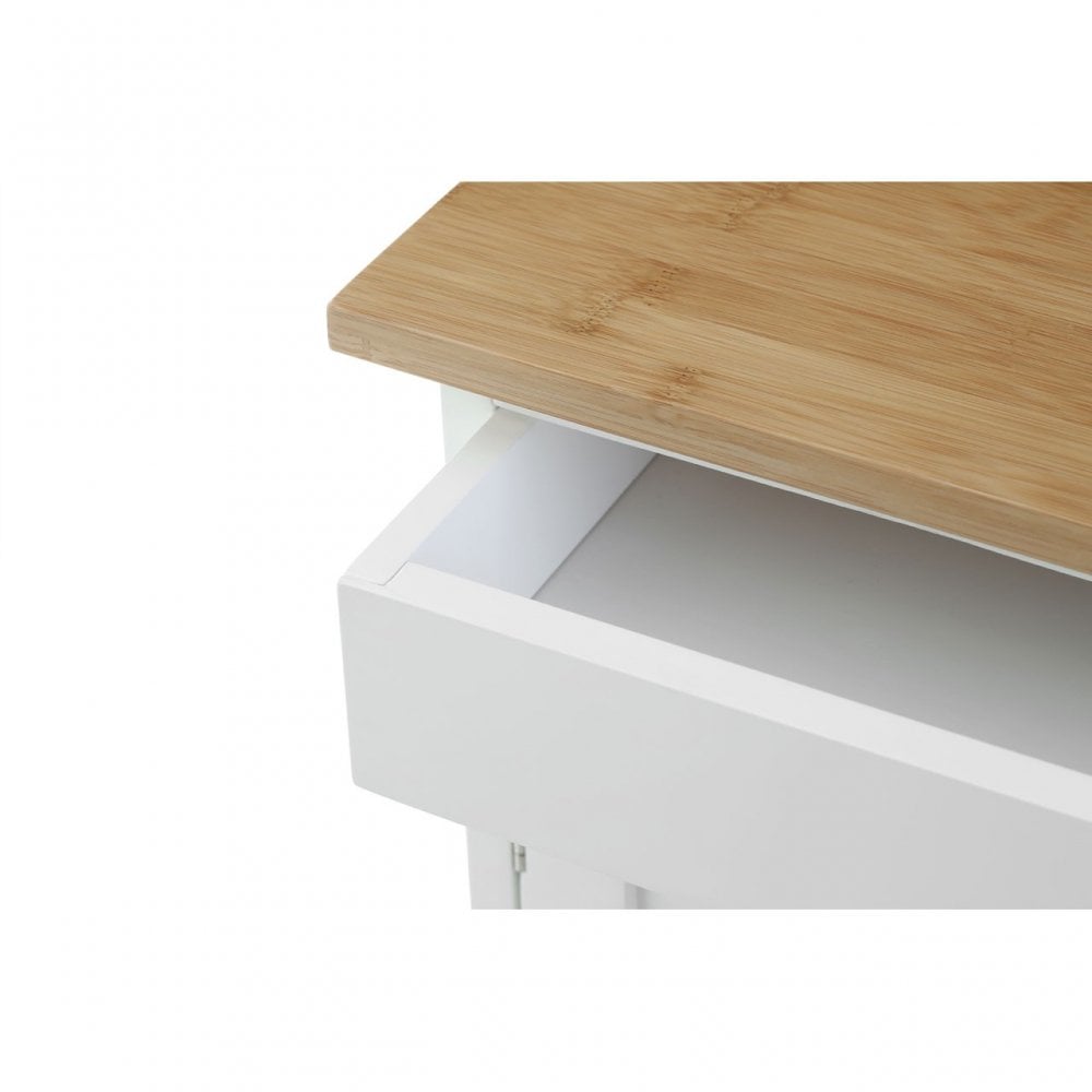 White Wood Kitchen Trolley with Bamboo Top