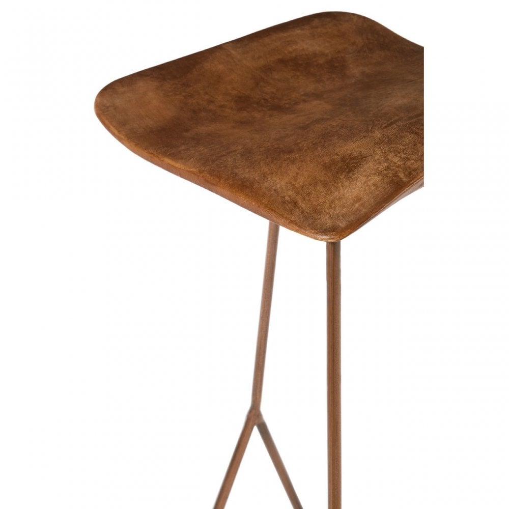Nandri Leather Bar Stool, Leather, Iron, Mango Wood, Brown