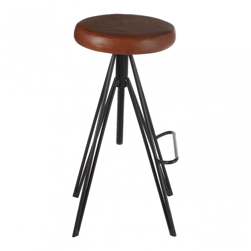 Nandri Round Leather Stool, Genuine Leather, Iron, Brown
