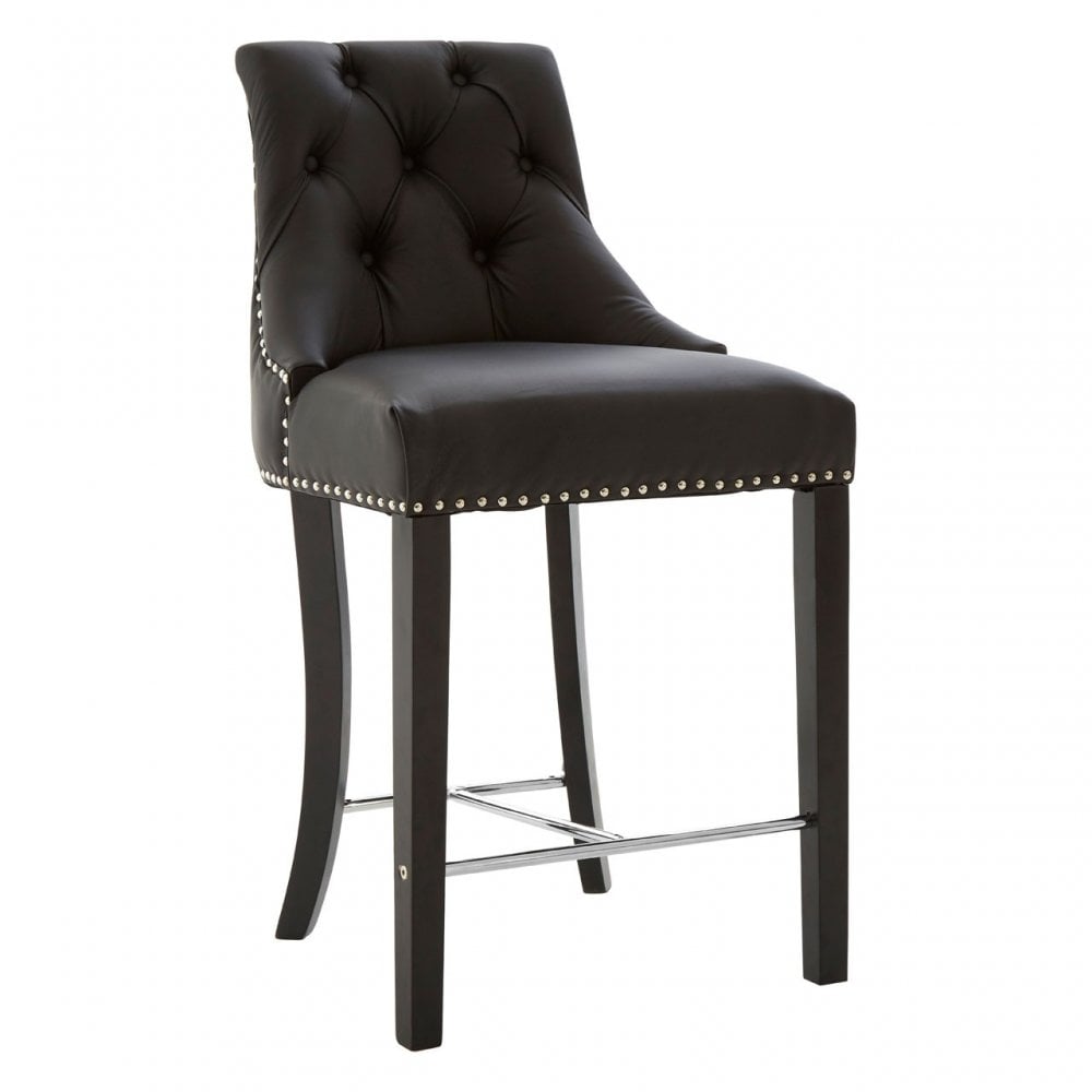 Buffet Regents Black Faux Leather Bar Chair, Leather, Rubberwood, Black