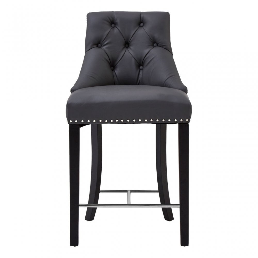 Buffet Regents Grey Faux Leather Bar Chair, Leather, Rubberwood, Grey