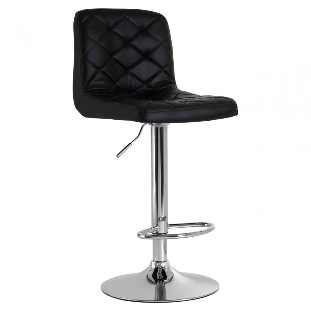 Tara Black Faux Leather Bar Chair, Chromed Foam, Black