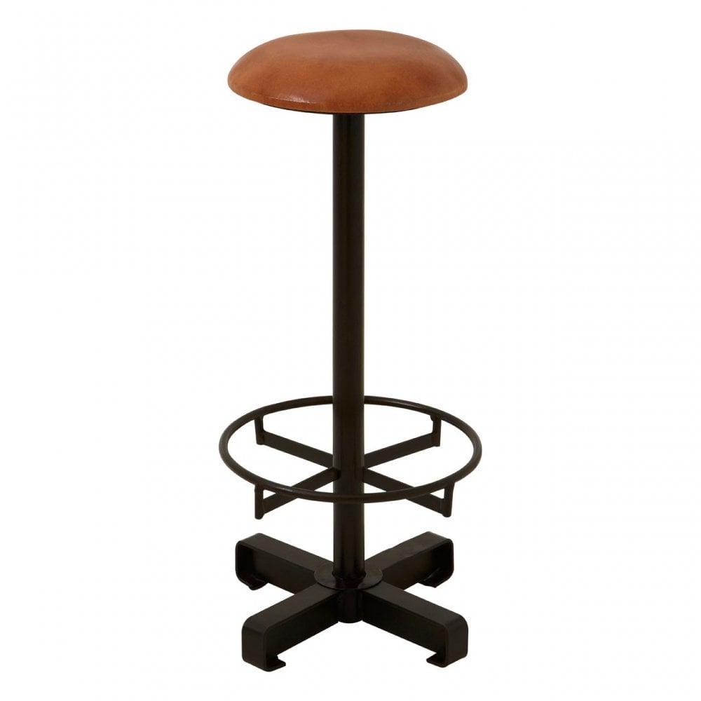 Longhorn Longhorn Buffalo Light Brown Leather Bar Stool, Goat Leather, Iron, Brown