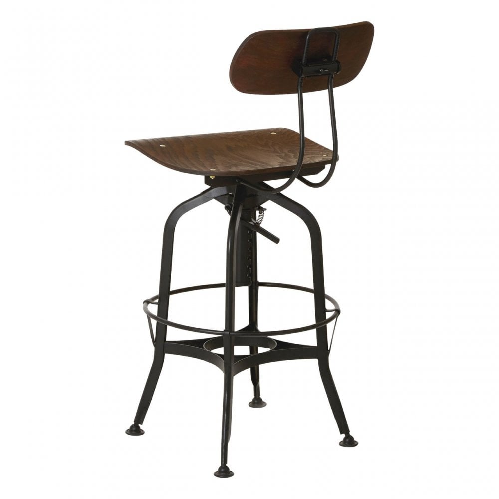 Ranch Foundry Style Bar Stool, Powder Coated Walnut Bentwood, Natural