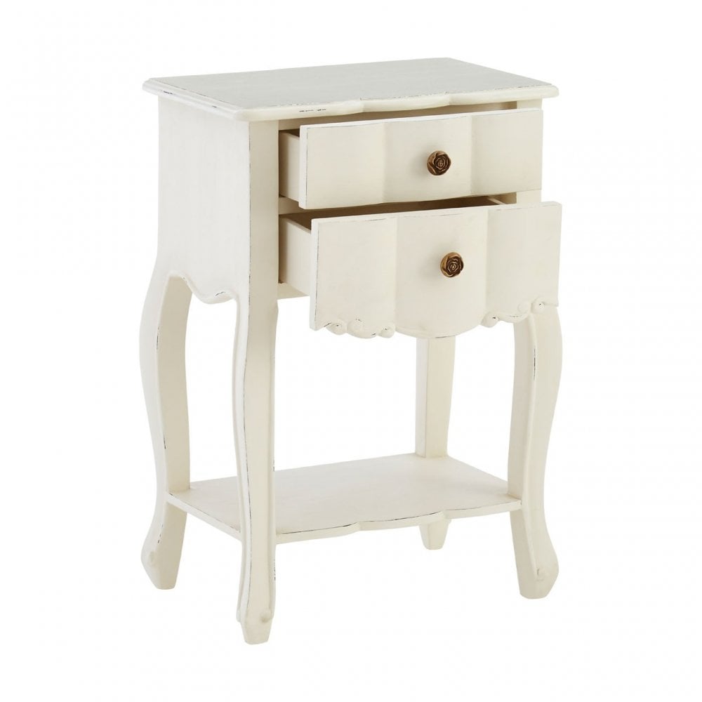Charles 2 Drawer White Bedside Table, Bayur Wood, White