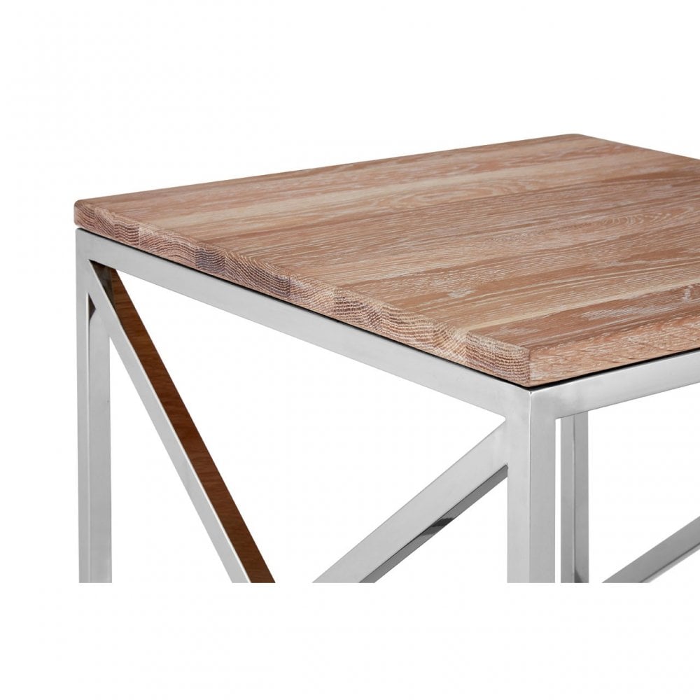 Chiswick Lamp Table, Oak Wood, Stainless Steel
