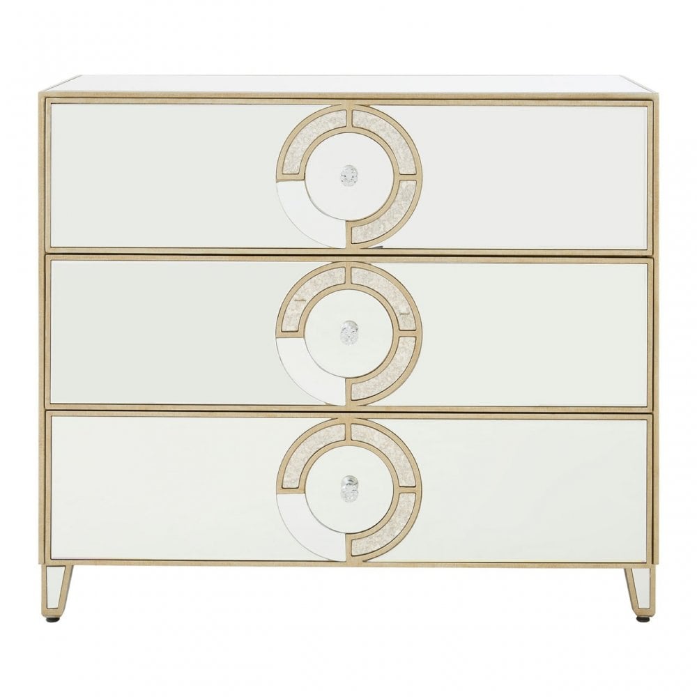 Knigh 3 Drawer Unit, Wood, Mirrored Glass, Silver