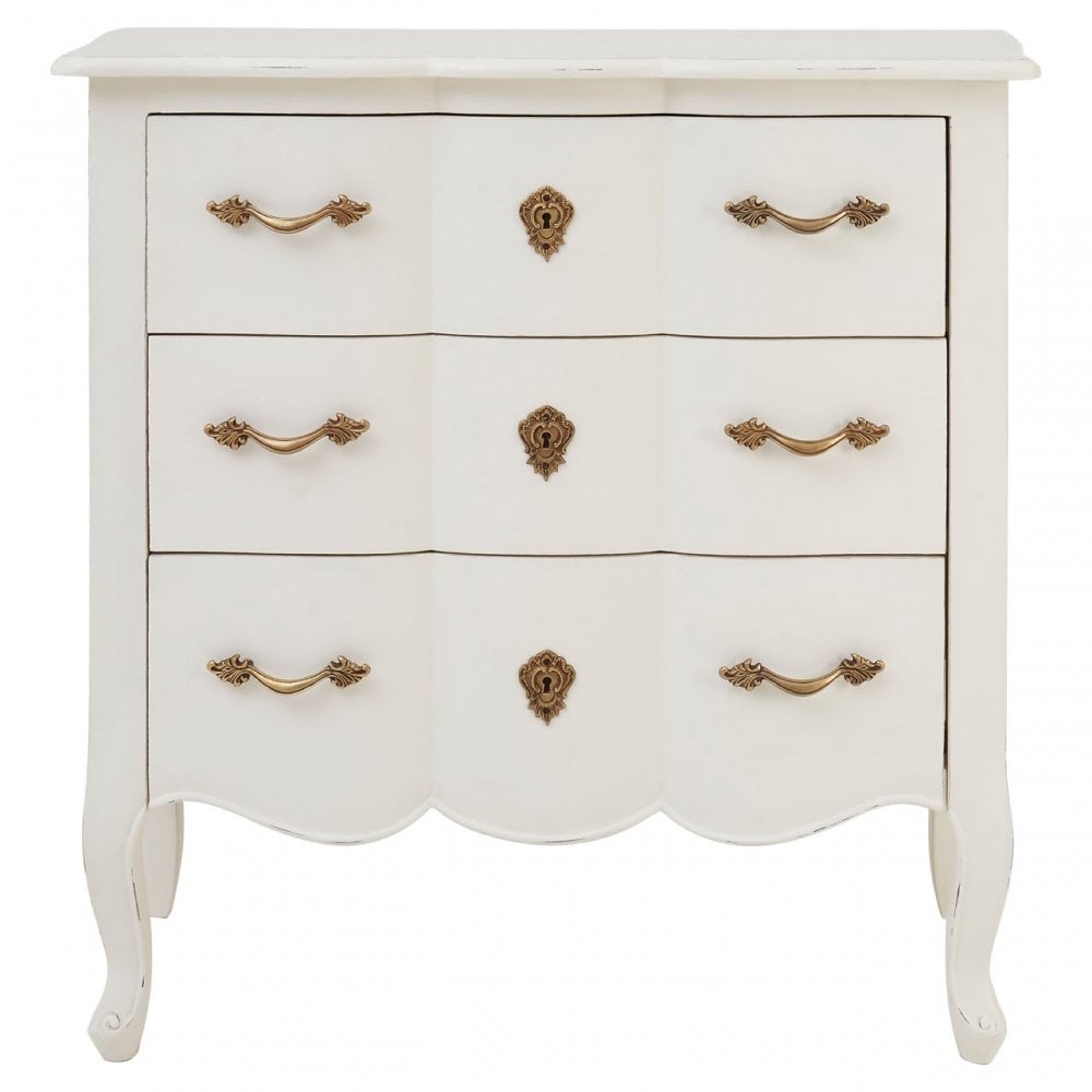 Charles 3 Drawer White Chest, Bayur Wood, White