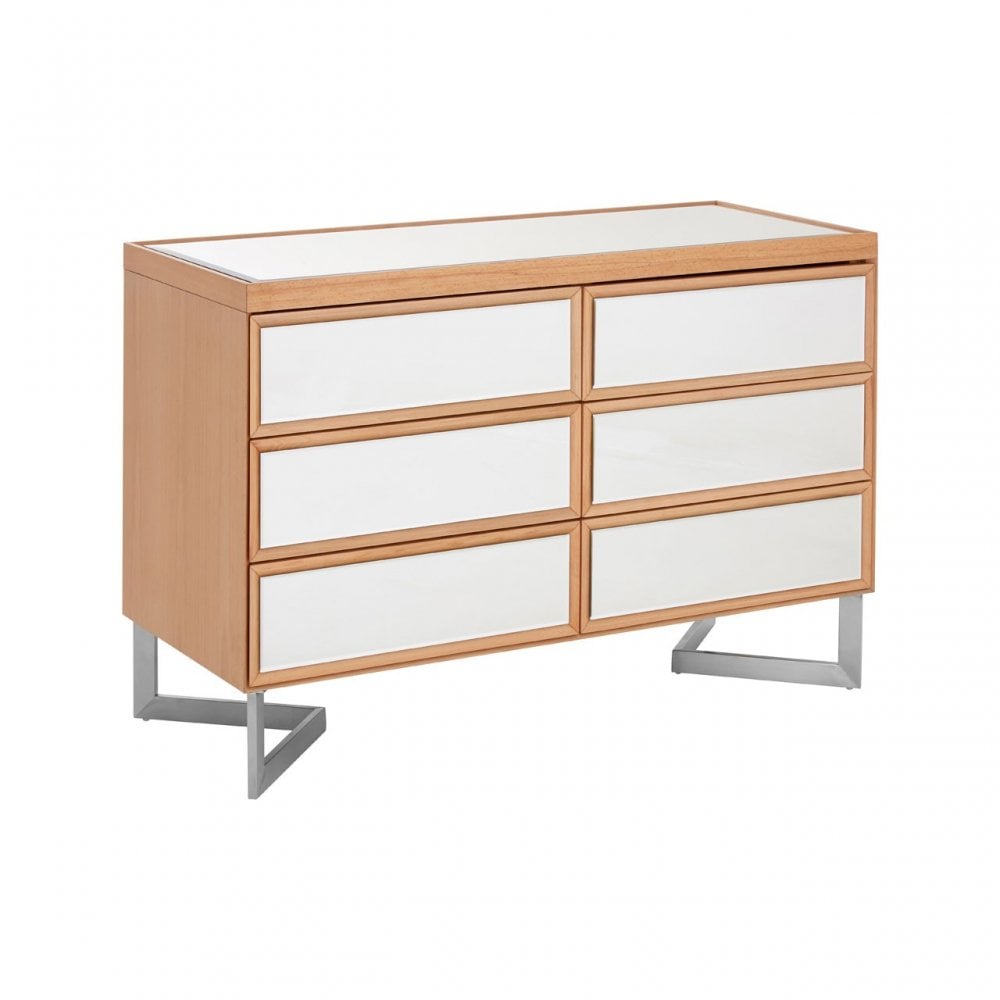 Tuskin 6 Drawer Chest, Beechwood, Mirrored Glass